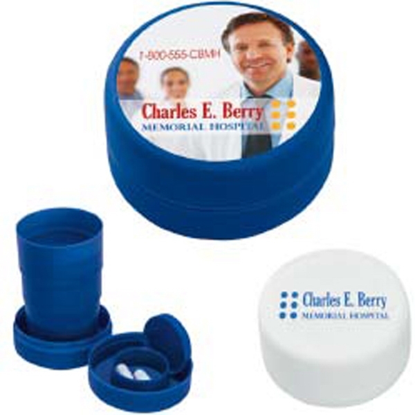 Collapsible Cups with Pill Holders, Custom Printed With Your Logo!