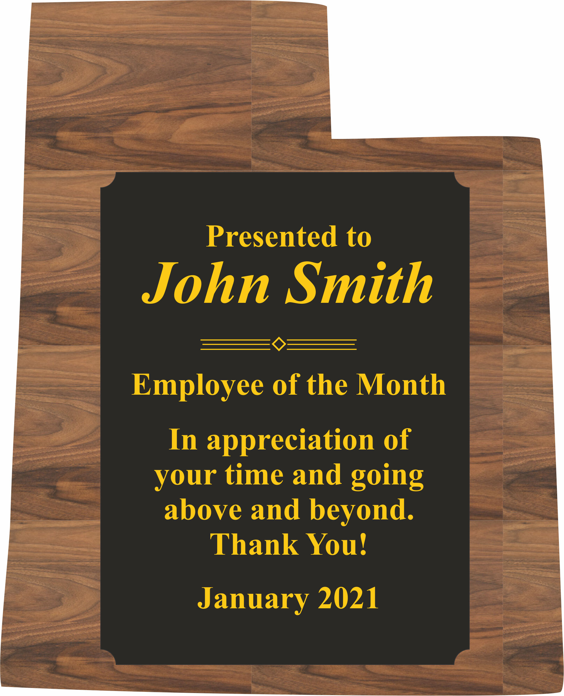 Utah State Shaped Plaques, Custom Engraved With Your Logo!