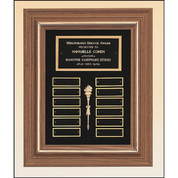 American Walnut Perpetual Plaques Black Velour Back, Custom Decorated With Your Logo!