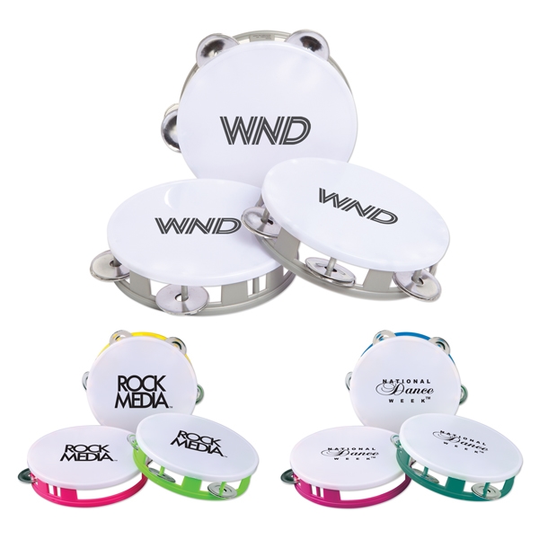 White Miniature Tambourines, Custom Imprinted With Your Logo!