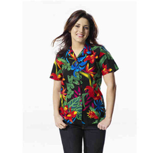 Custom Printed Womens Floral Tropicana Hawaiian Camp Shirts